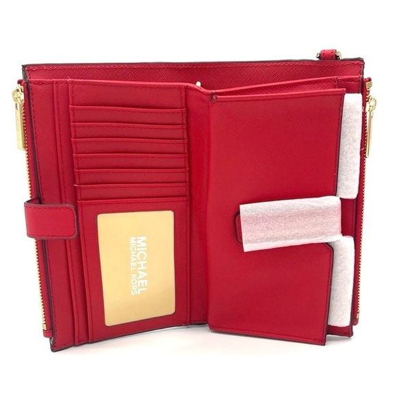 Michael Kors Jaycee Medium Backpack & Double Zip Wallet Wristlet Red/Gold